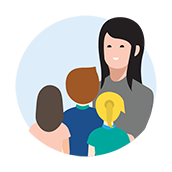 Teacher talking to three students